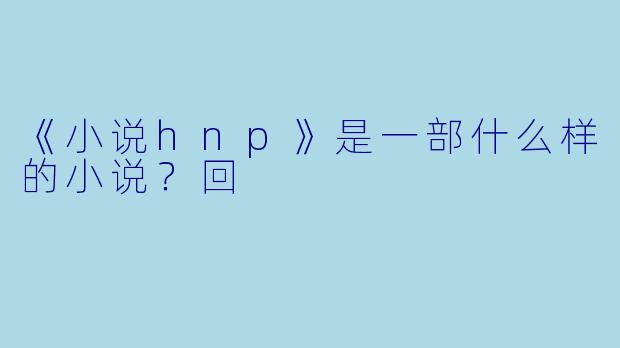 《小说hnp》是一部什么样的小说？回