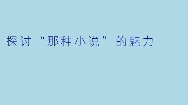 探讨“那种小说”的魅力