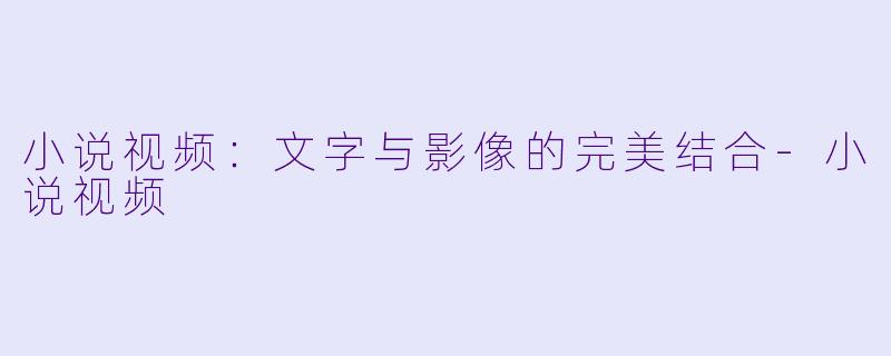 小说视频：文字与影像的完美结合-小说视频