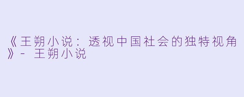 《王朔小说：透视中国社会的独特视角》-王朔小说