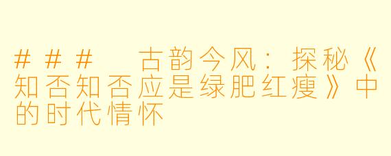 ### 古韵今风：探秘《知否知否应是绿肥红瘦》中的时代情怀