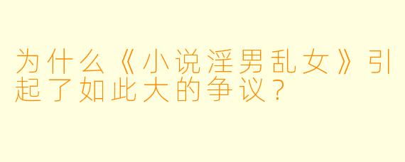 为什么《小说淫男乱女》引起了如此大的争议？