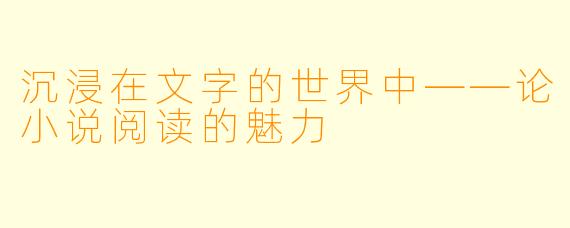 沉浸在文字的世界中——论小说阅读的魅力