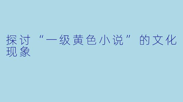 探讨“一级黄色小说”的文化现象