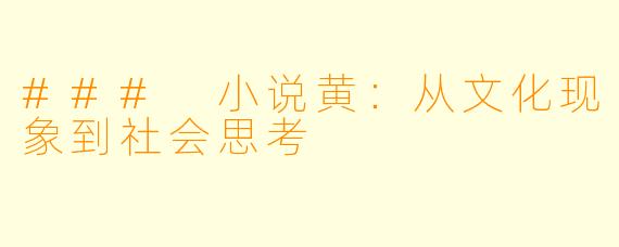 ### 小说黄：从文化现象到社会思考