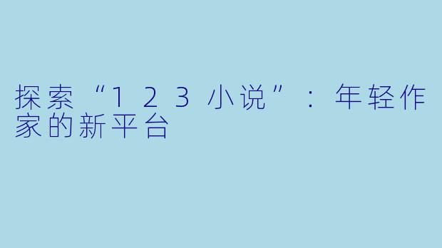 探索“123小说”：年轻作家的新平台