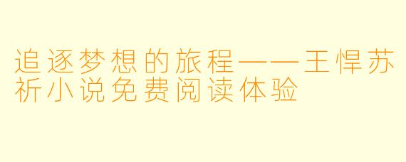 追逐梦想的旅程——王悍苏祈小说免费阅读体验