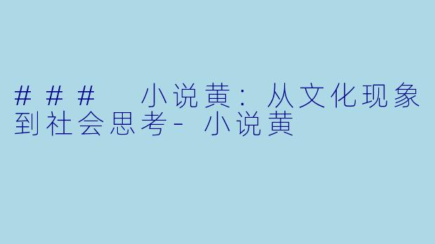 ### 小说黄:从文化现象到社会思考