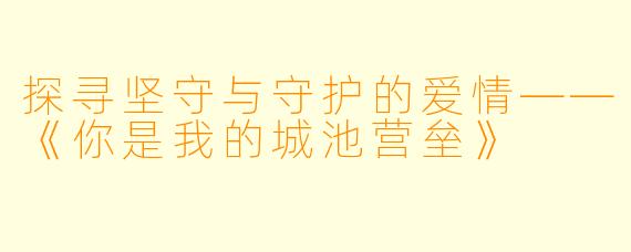 探寻坚守与守护的爱情——《你是我的城池营垒》