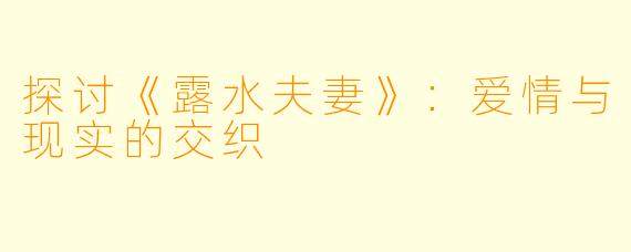 探讨《露水夫妻》：爱情与现实的交织