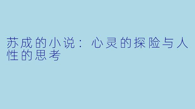 苏成的小说：心灵的探险与人性的思考