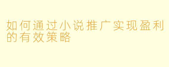 如何通过小说推广实现盈利的有效策略