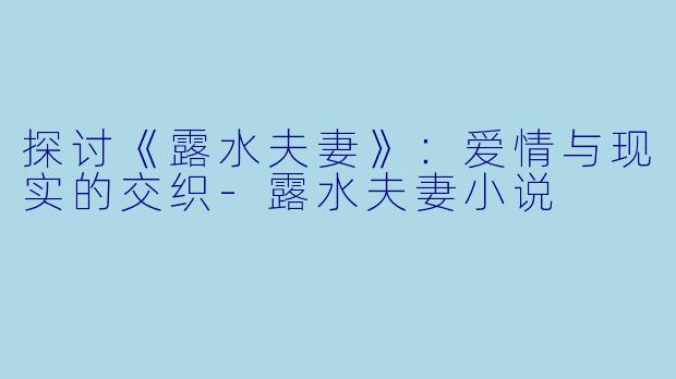 探讨《露水夫妻》：爱情与现实的交织-露水夫妻小说