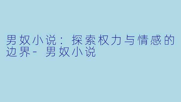 男奴小说:探索权力与情感的边界