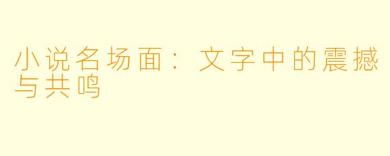 小说名场面：文字中的震撼与共鸣