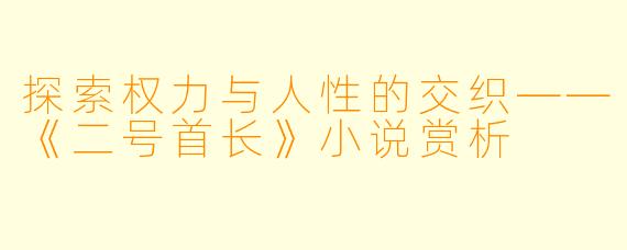 探索权力与人性的交织——《二号首长》小说赏析
