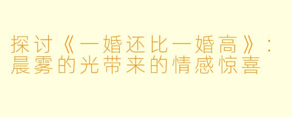 探讨《一婚还比一婚高》:晨雾的光带来的情感惊喜