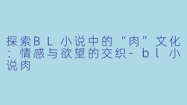 探索BL小说中的“肉”文化：情感与欲望的交织-bl小说肉