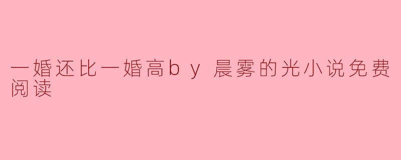 一婚还比一婚高by晨雾的光小说免费阅读