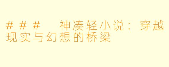 ### 神凑轻小说:穿越现实与幻想的桥梁