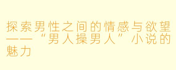探索男性之间的情感与欲望——“男人操男人”小说的魅力