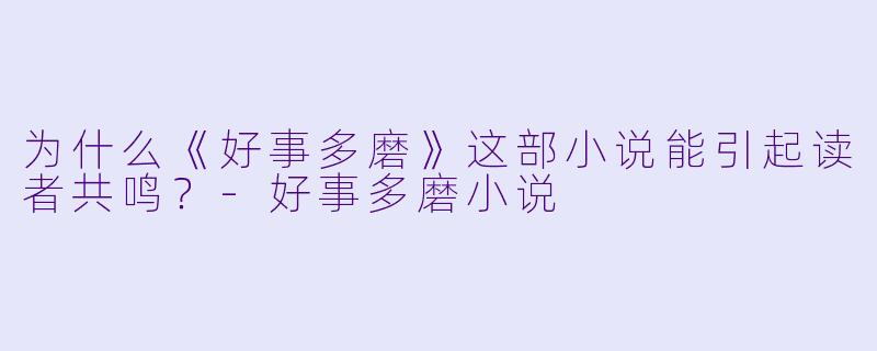 为什么《好事多磨》这部小说能引起读者共鸣?