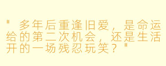 "多年后重逢旧爱,是命运给的第二次机会,还是生活开的一场残忍玩笑?"