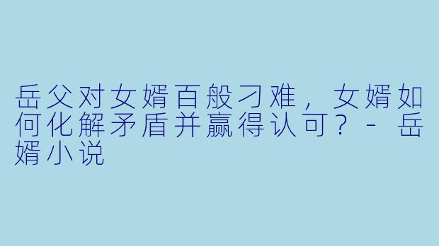 岳父对女婿百般刁难，女婿如何化解矛盾并赢得认可？-岳婿小说