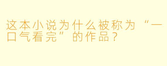 这本小说为什么被称为“一口气看完”的作品？