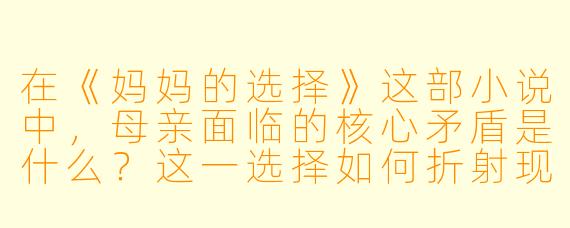 在《妈妈的选择》这部小说中，母亲面临的核心矛盾是什么？这一选择如何折射现实社会中女性常见的困境？