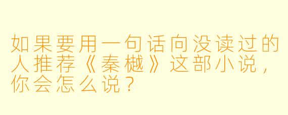 如果要用一句话向没读过的人推荐《秦樾》这部小说，你会怎么说？